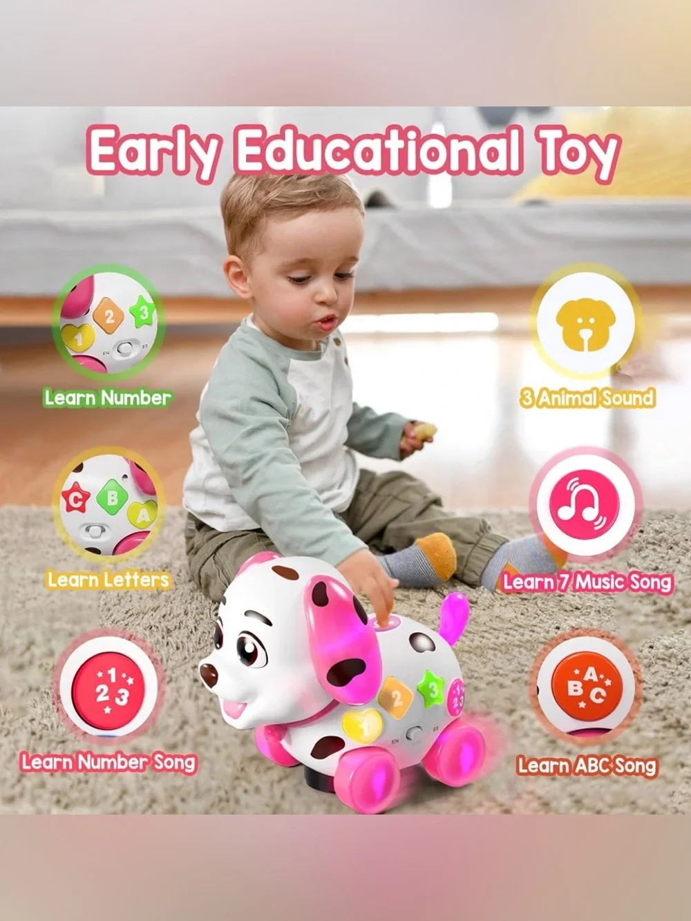 Pink Musical Pull-Along Puppy Toy for Toddlers - Interactive Learning Play